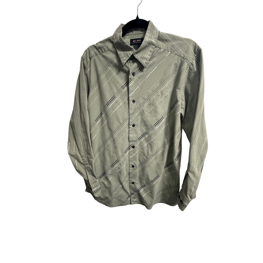 Axcess a Claiborne Company Mens Green Geometric Diagonal Stripe Button Down M